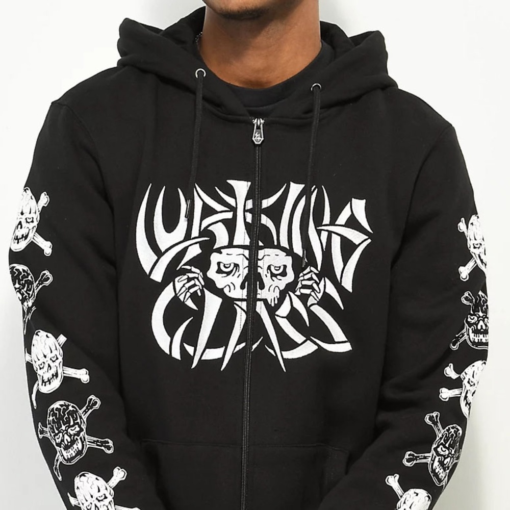 Lurking Class Sketchy Tank Bones Black Zip Hoodie Embroidered Chest Design L NEW